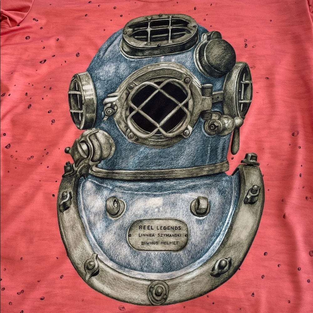 Reel Legends Coral Long Sleeve Tee with Diving Helmet Design - Picture 2 of 7